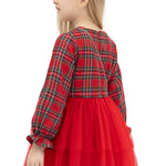 Girls' cotton plaid dress with attached tulle skirt; perfect girls christmas dress & Christmas gift ideas  