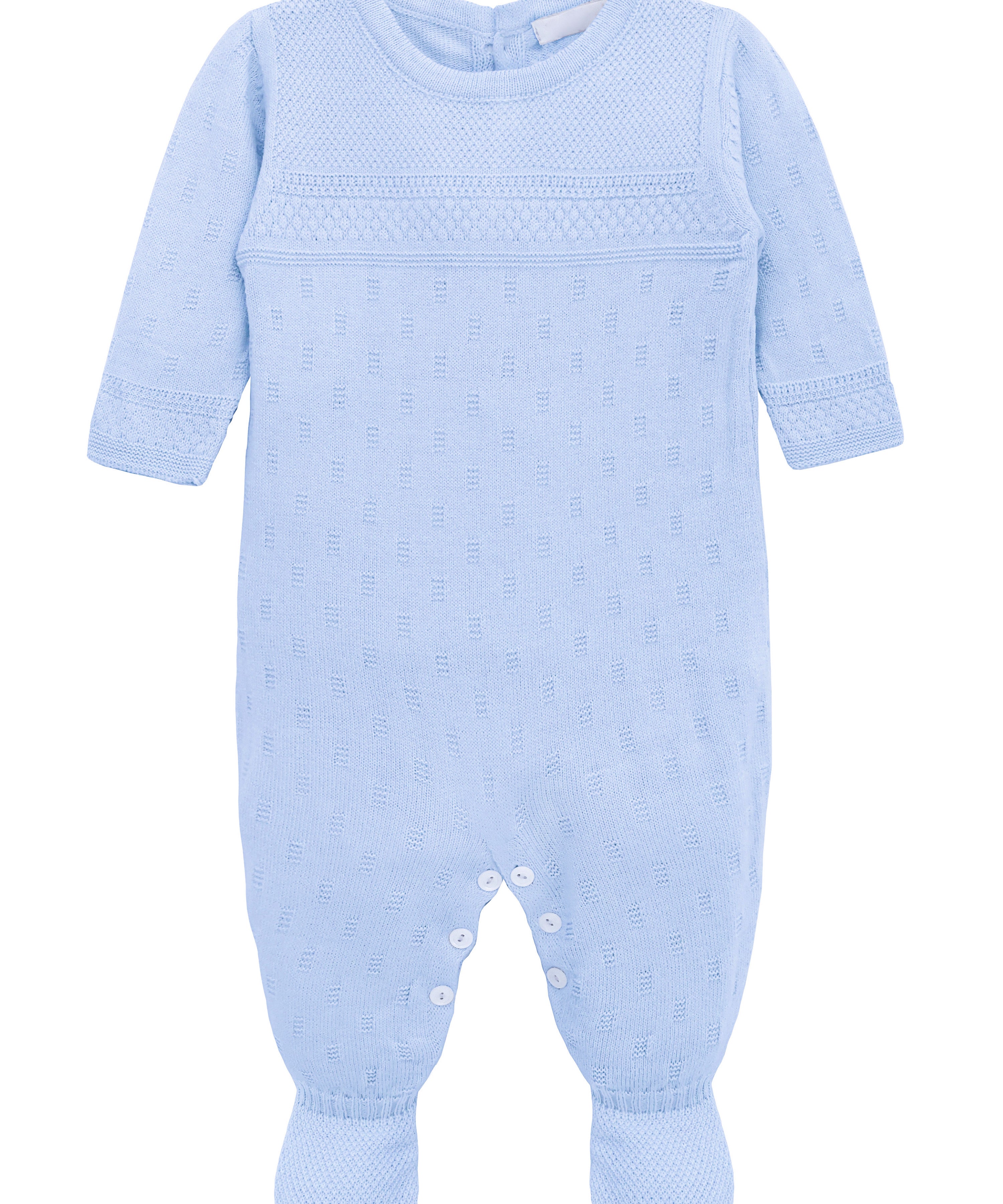 A knit footed jumpsuit or onesie with geometric patterns; cozy baby boy clothes, perfect for baby registry and Christmas gift ideas 