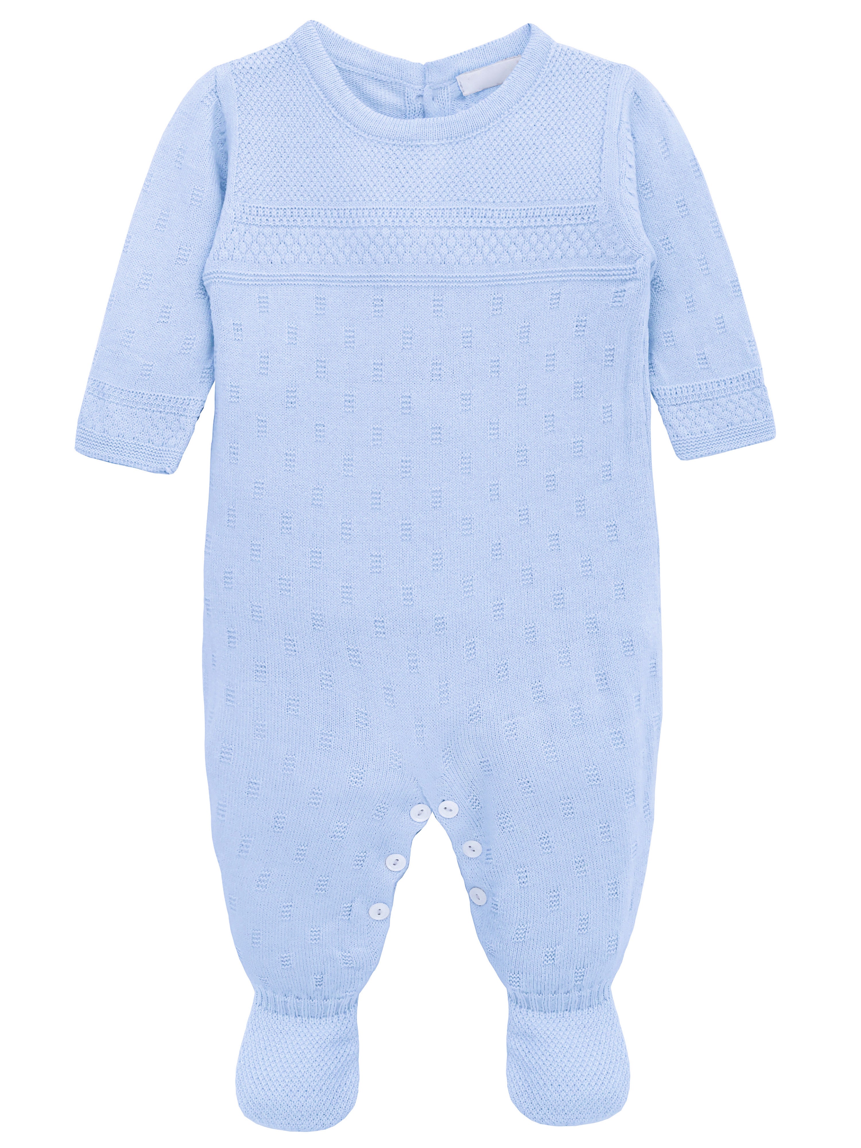 A knit footed jumpsuit or onesie with geometric patterns; cozy baby boy clothes, perfect for baby registry and Christmas gift ideas 