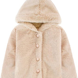 Girls puffy and cozy hooded cardigan sweater with 4 buttons; perfect for Christmas gift ideas