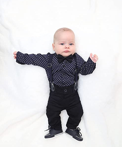 Boys cotton suit set with bodysuit with pants and suspender set; perfect for baby boy clothes & christmas gift ideas  