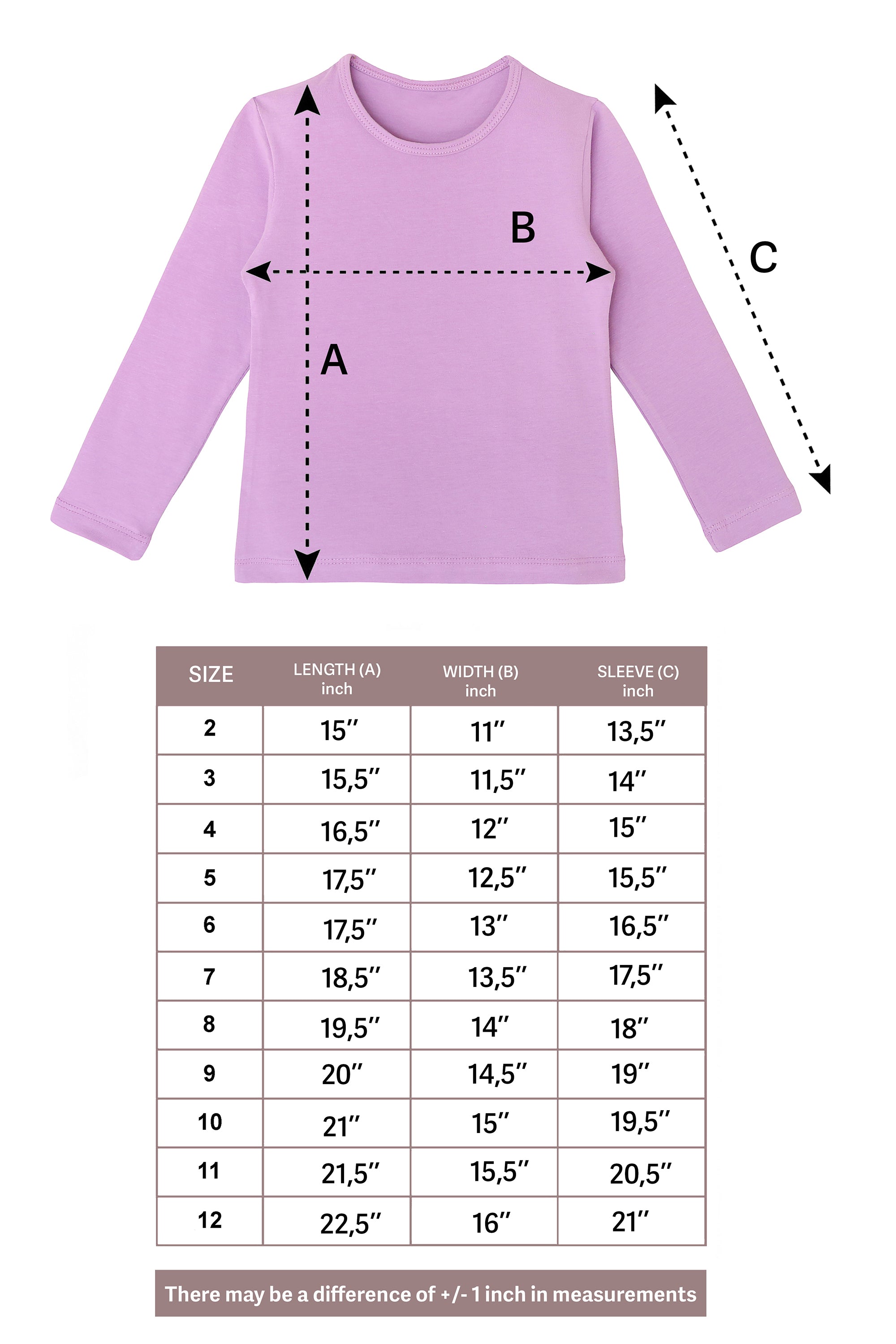 Girls' Basic Crewneck Long Sleeve Cotton T-Shirt / 11-12 Years LILAX