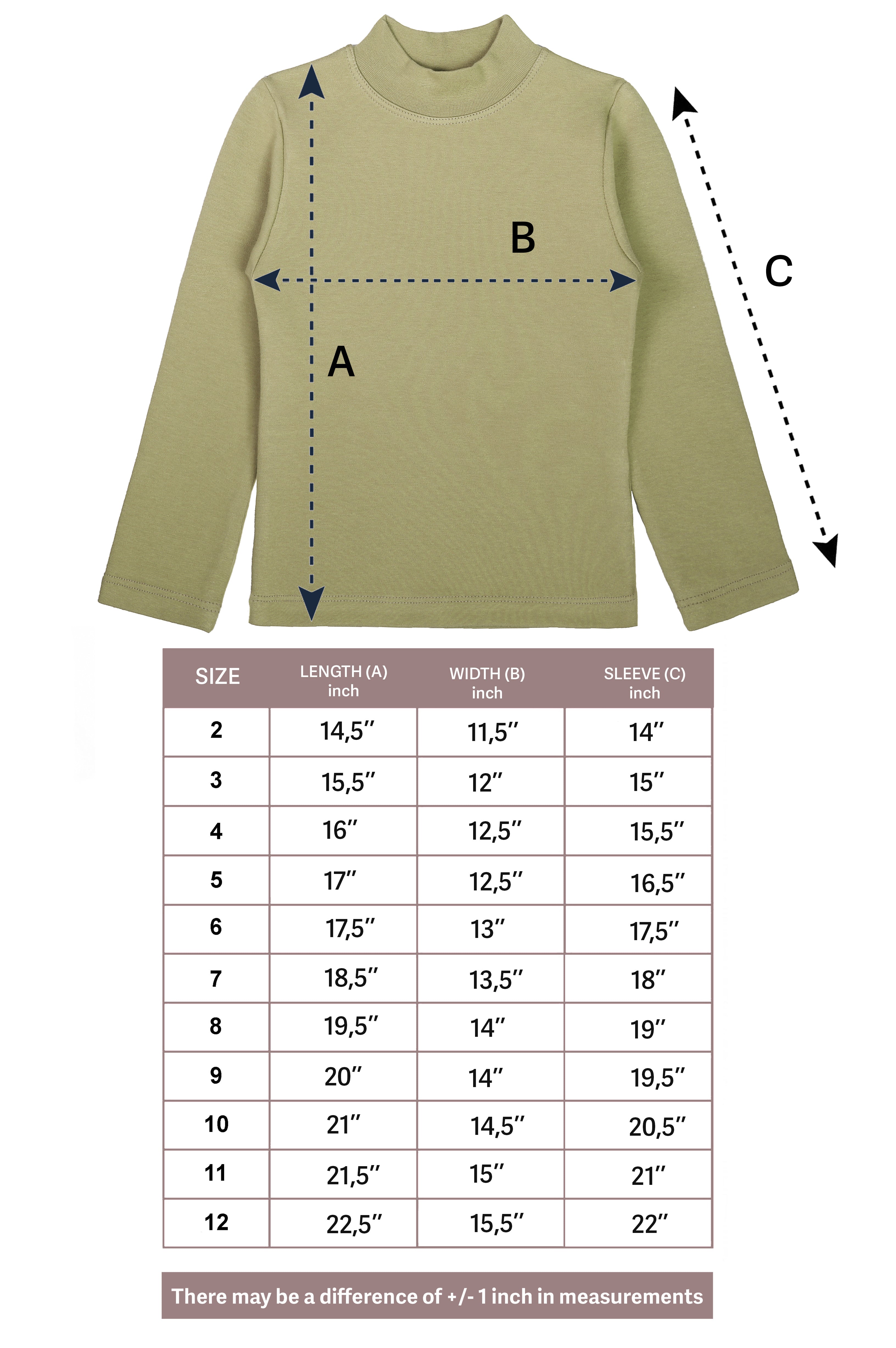 Girls' Basic Mock Turtleneck Long Sleeve Cotton Solid T-Shirt / 5 to 8 Years LILAX