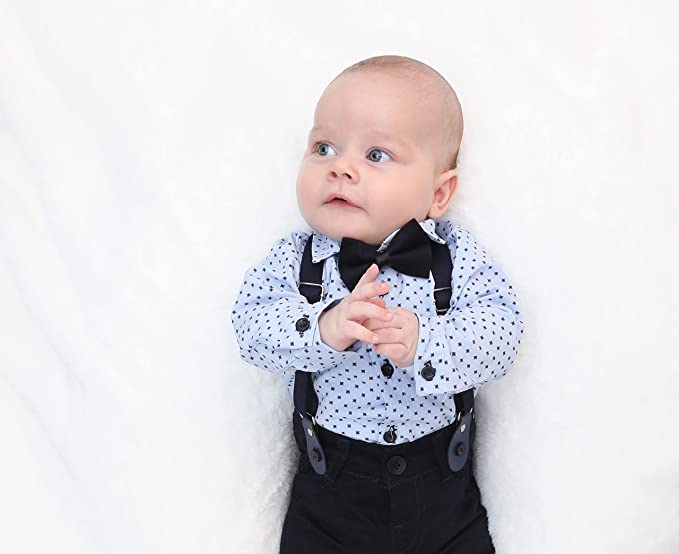 Formal Gentlemen's 4-Piece Set: Vest - Pants - Bowtie and Schoulders Strap Ensemble for Baby Boys LILAX