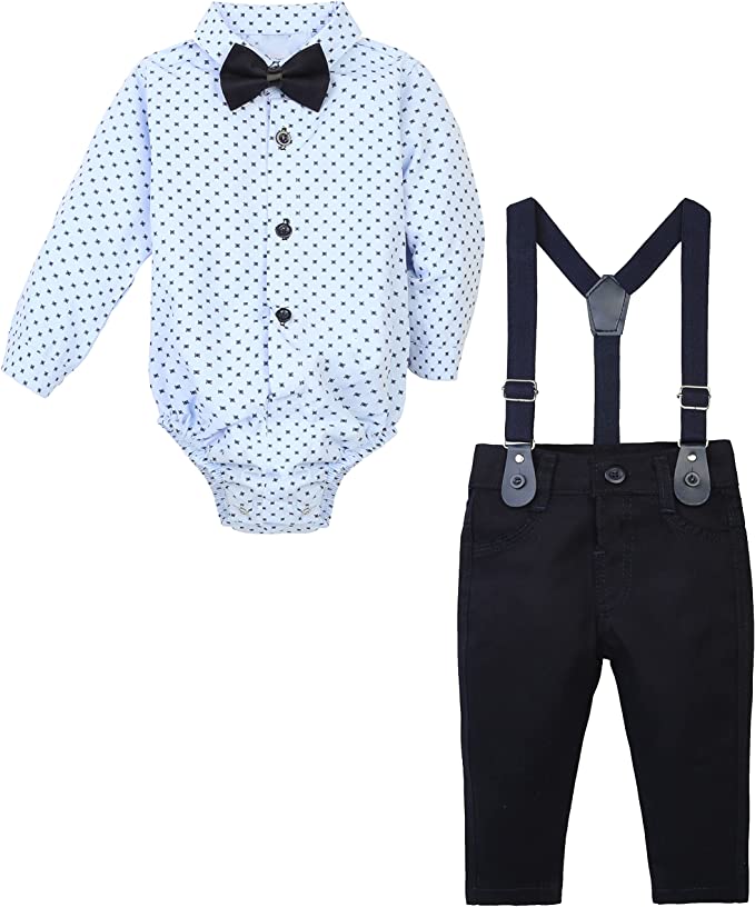 Formal Gentlemen's 4-Piece Set: Vest - Pants - Bowtie and Schoulders Strap Ensemble for Baby Boys LILAX