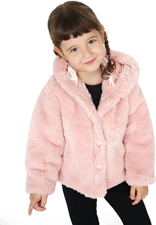 Girls puffy and cozy hooded cardigan sweater with 4 buttons; perfect for Christmas gift ideas