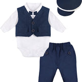 Gentleman Baby Tuxedo Boy Dress Shirt - Bowtie - Hat and Pant 4-Piece Cotton Suit Set LILAX