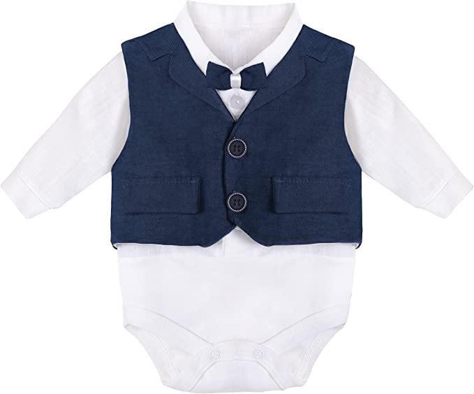 Gentleman Baby Tuxedo Boy Dress Shirt - Bowtie - Hat and Pant 4-Piece Cotton Suit Set LILAX