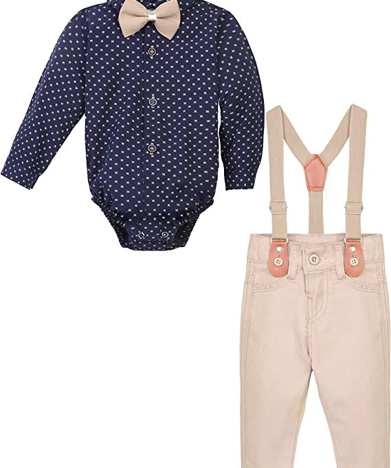 Boys cotton suit set with bodysuit with pants and suspender set; perfect for baby boy clothes & christmas gift ideas  