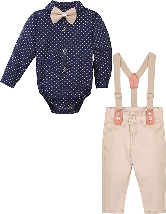 Formal Gentlemen's 4-Piece Set: Vest - Pants - Bowtie and Schoulders Strap Ensemble for Baby Boys LILAX