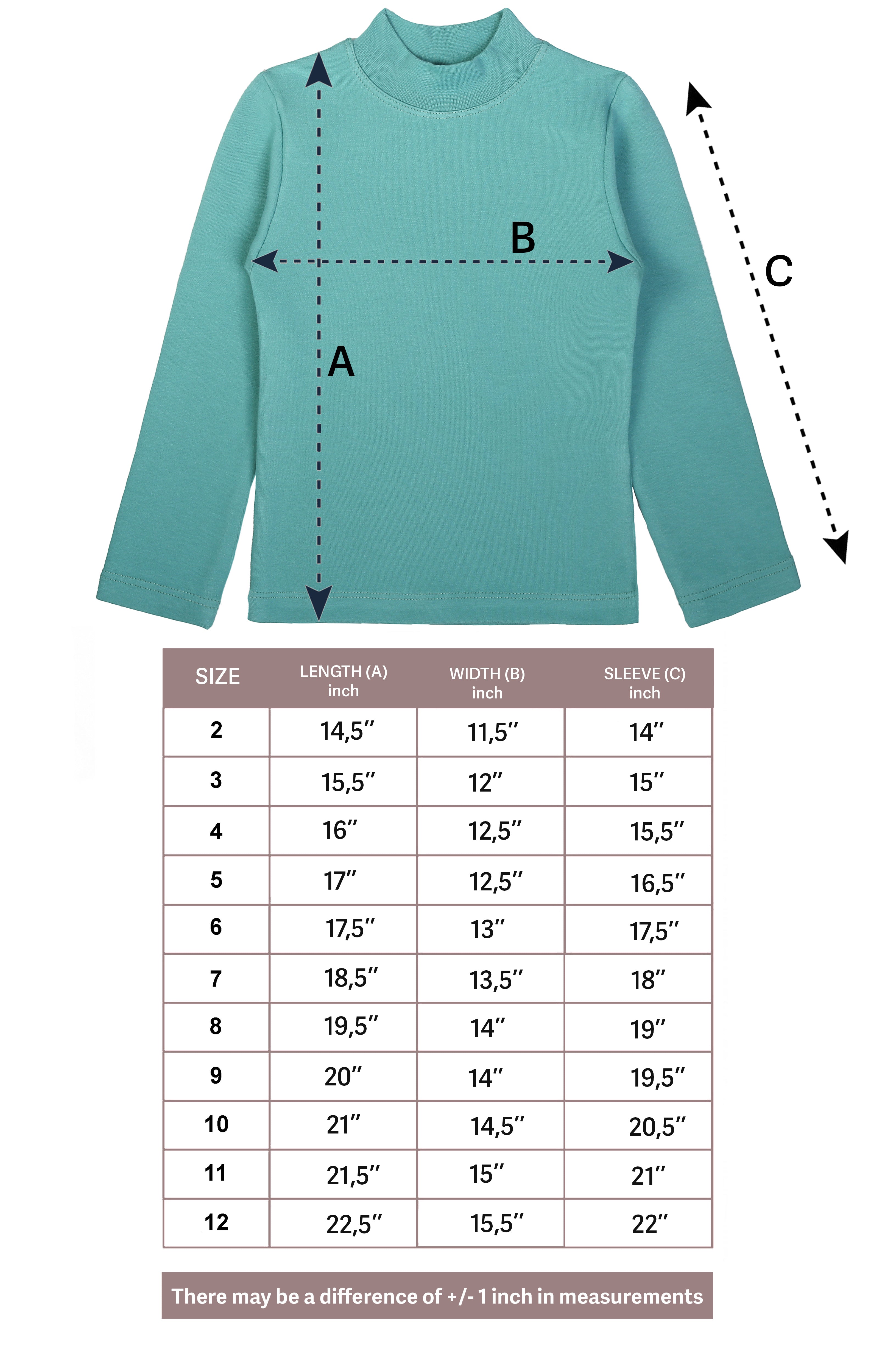 Girls' Basic Mock Turtleneck Long Sleeve Cotton Solid T-Shirt / 5 to 8 Years LILAX