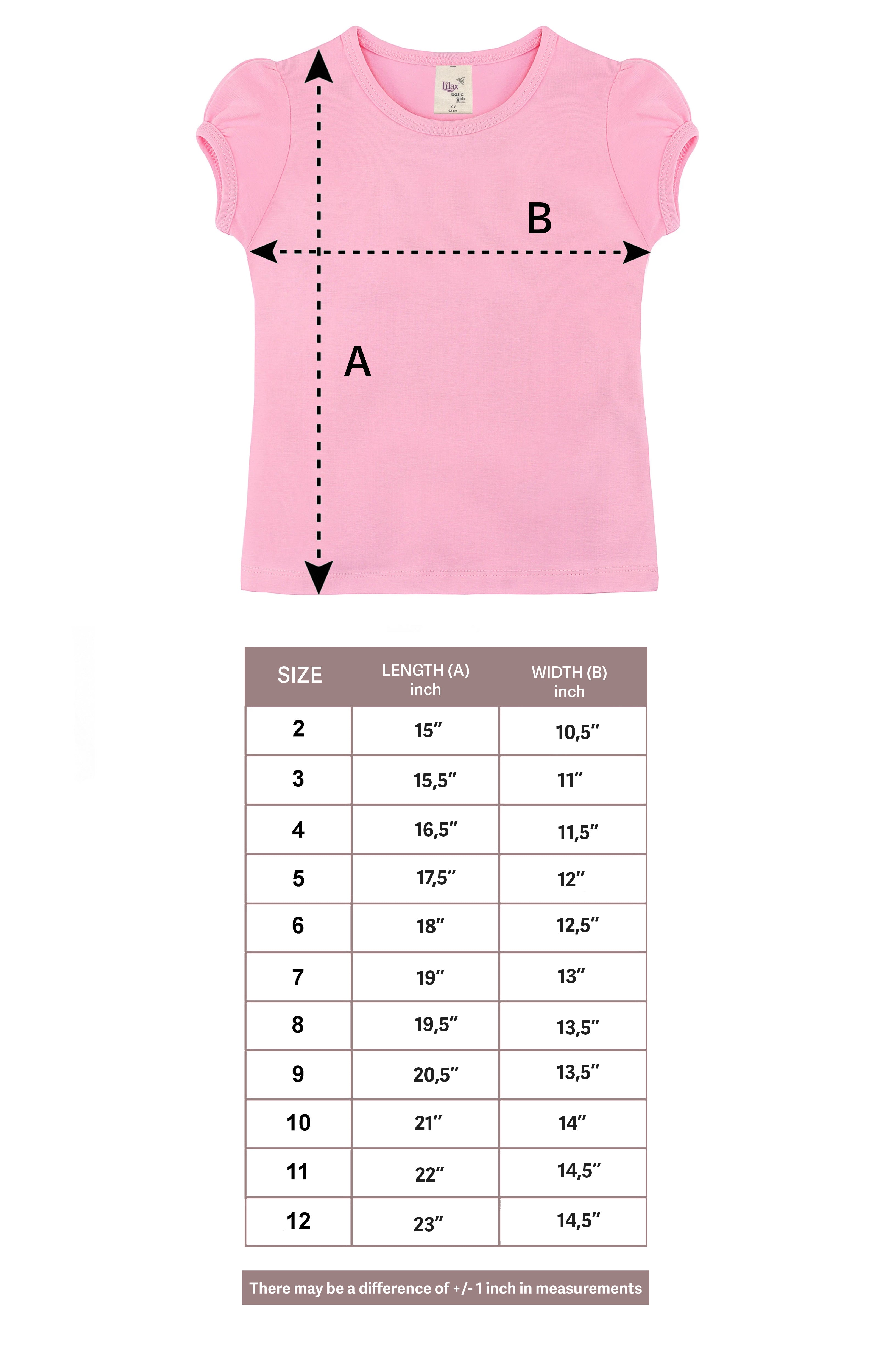 Girls' Basic Cotton T-Shirt  Short Puff Sleeve Crewneck / 8 to 10 LILAX