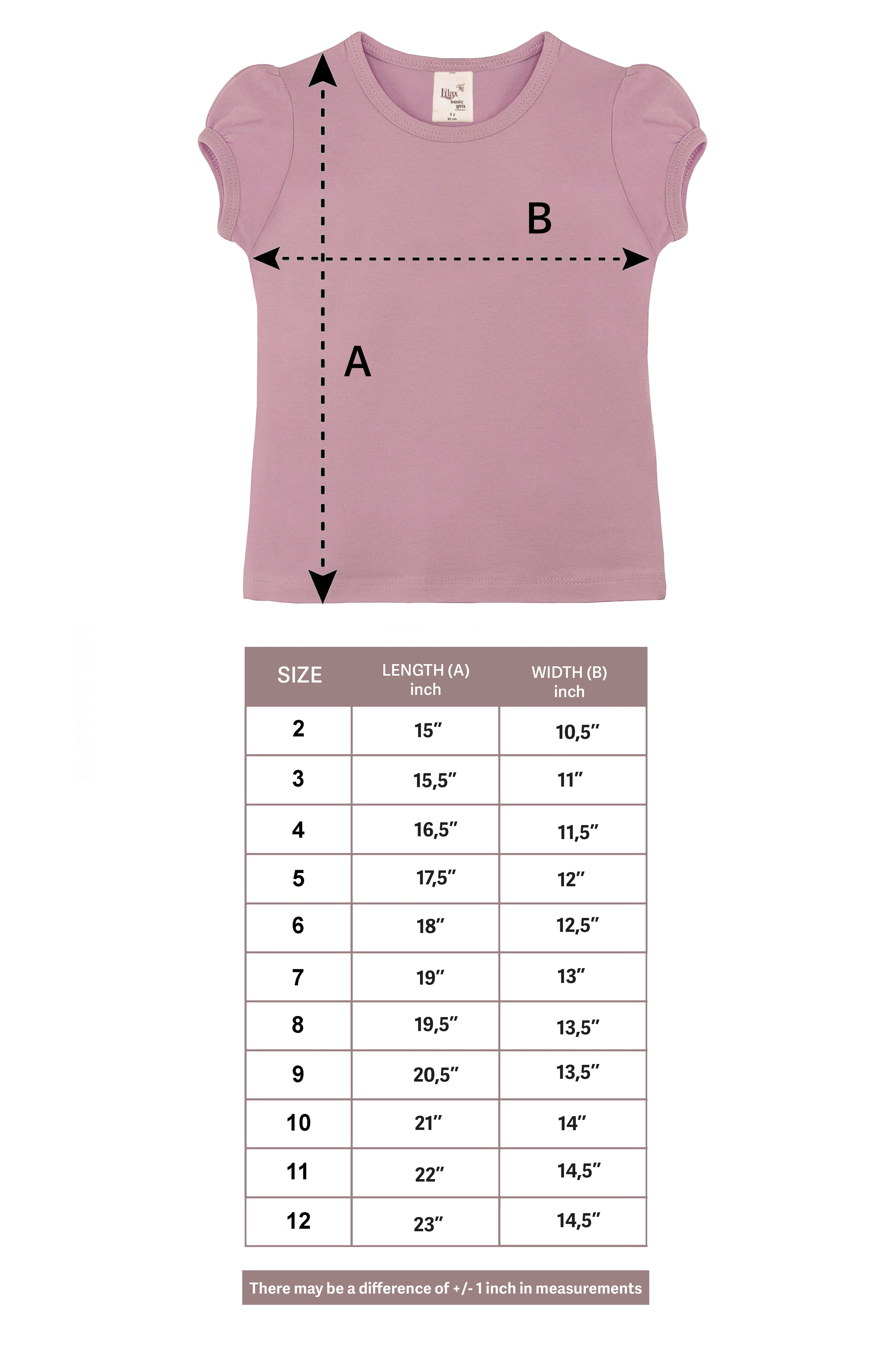 Girls' Basic Cotton T-Shirt  Short Puff Sleeve Crewneck / 8 to 10 LILAX