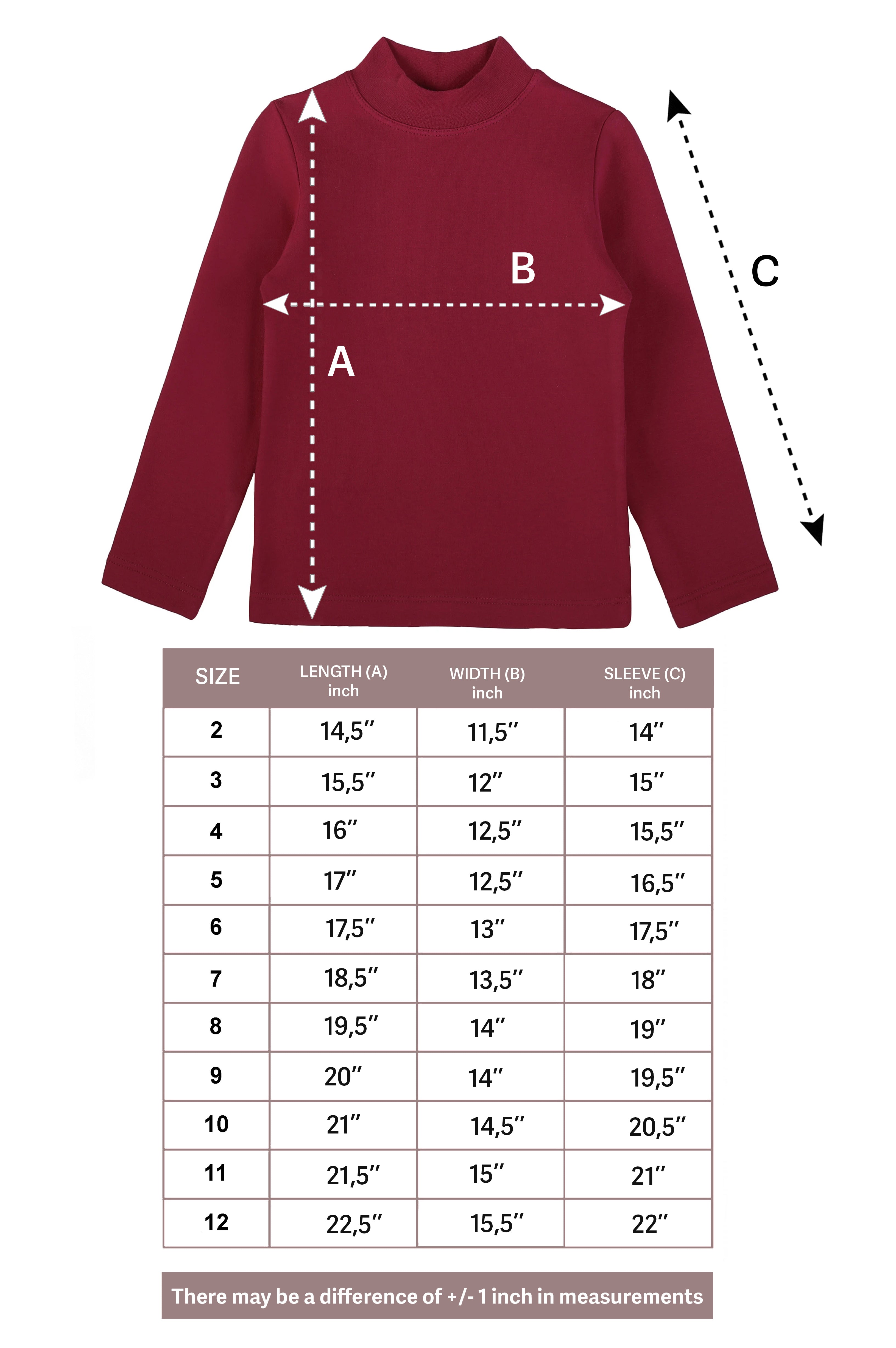 Girls' Basic Mock Turtleneck Long Sleeve Cotton Solid T-Shirt / 5 to 8 Years LILAX