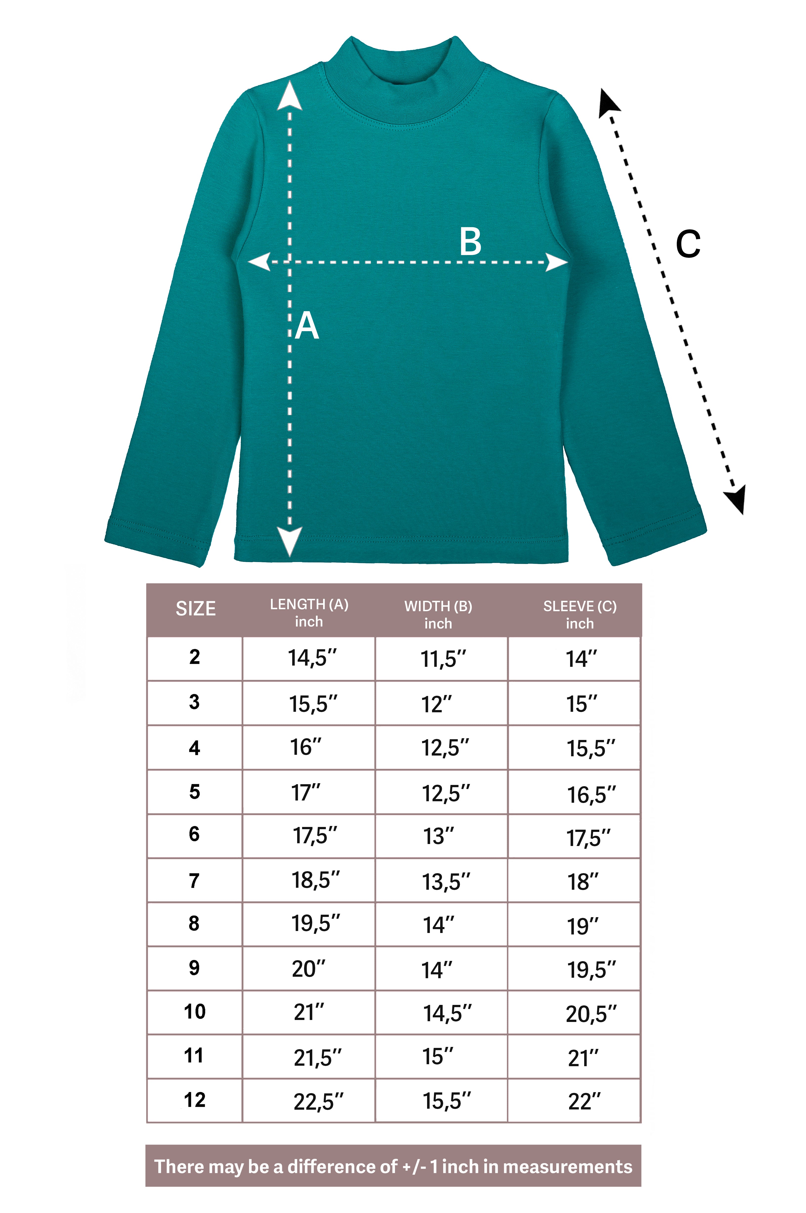 Girls' Basic Mock Turtleneck Long Sleeve Cotton Solid T-Shirt / 5 to 8 Years LILAX