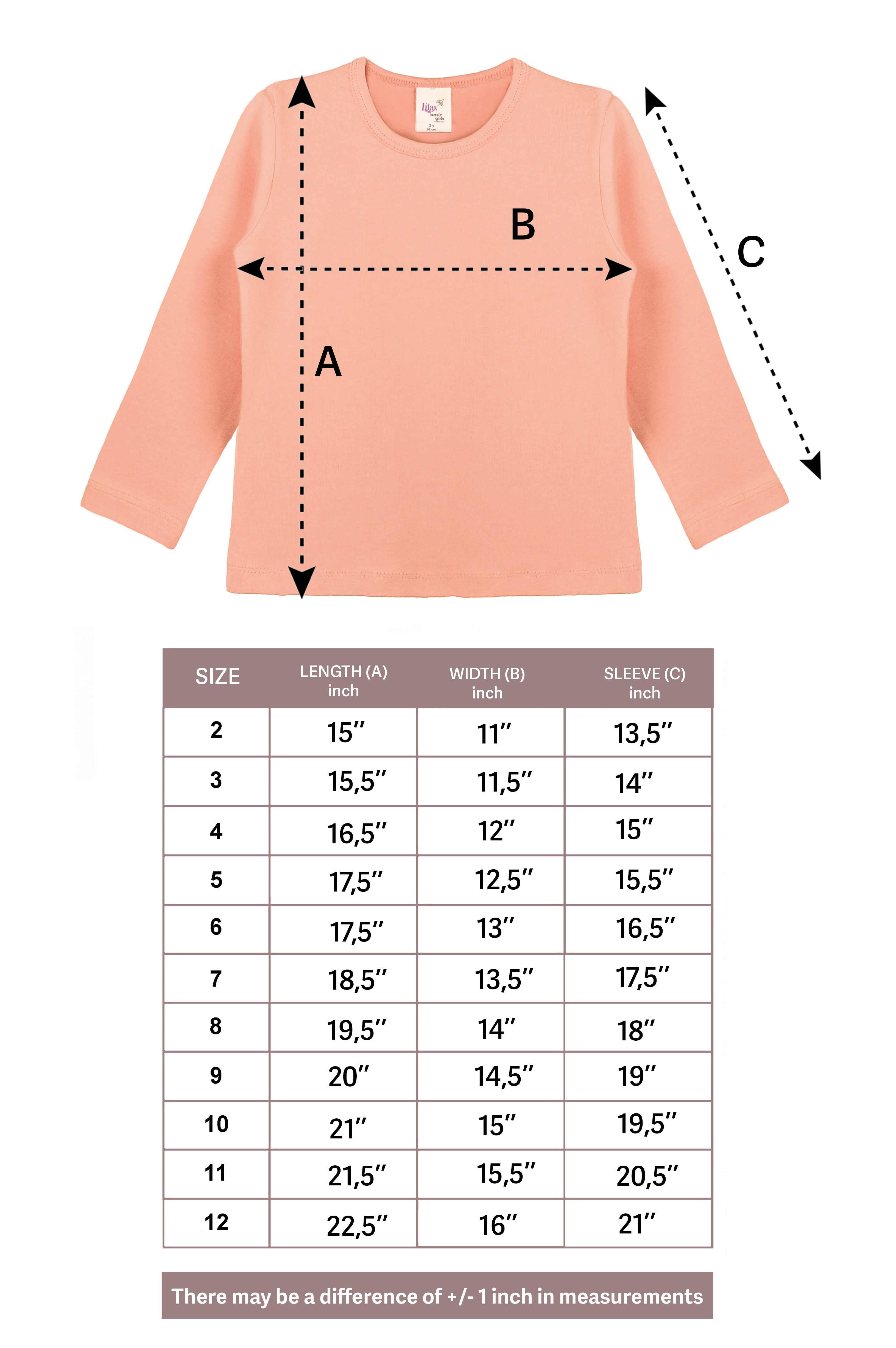 Girls' Basic Crewneck Long Sleeve Cotton T-Shirt  / 5 to 7 Years lilax