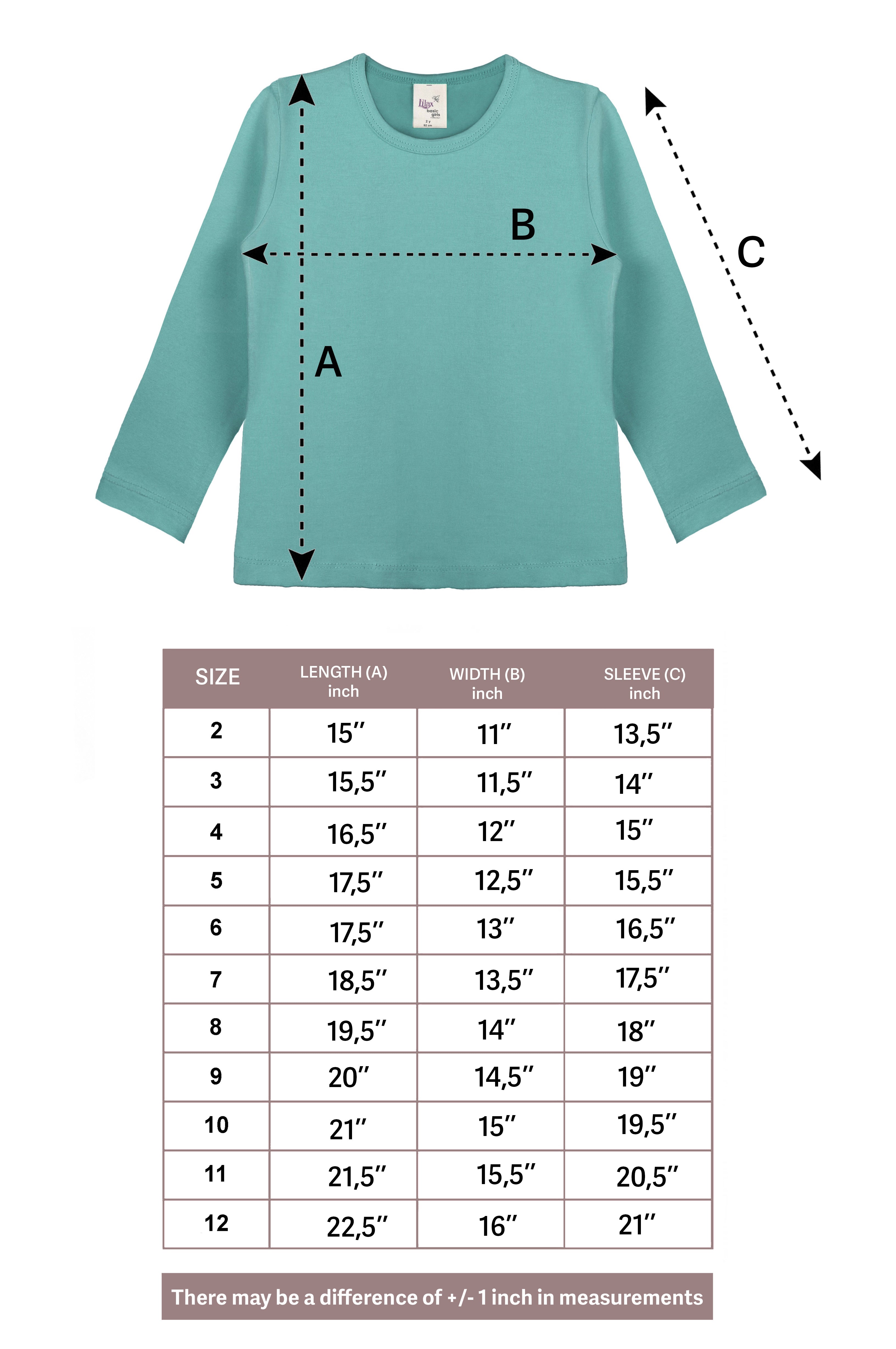 Girls' Basic Crewneck Long Sleeve Cotton T-Shirt  / 5 to 7 Years lilax