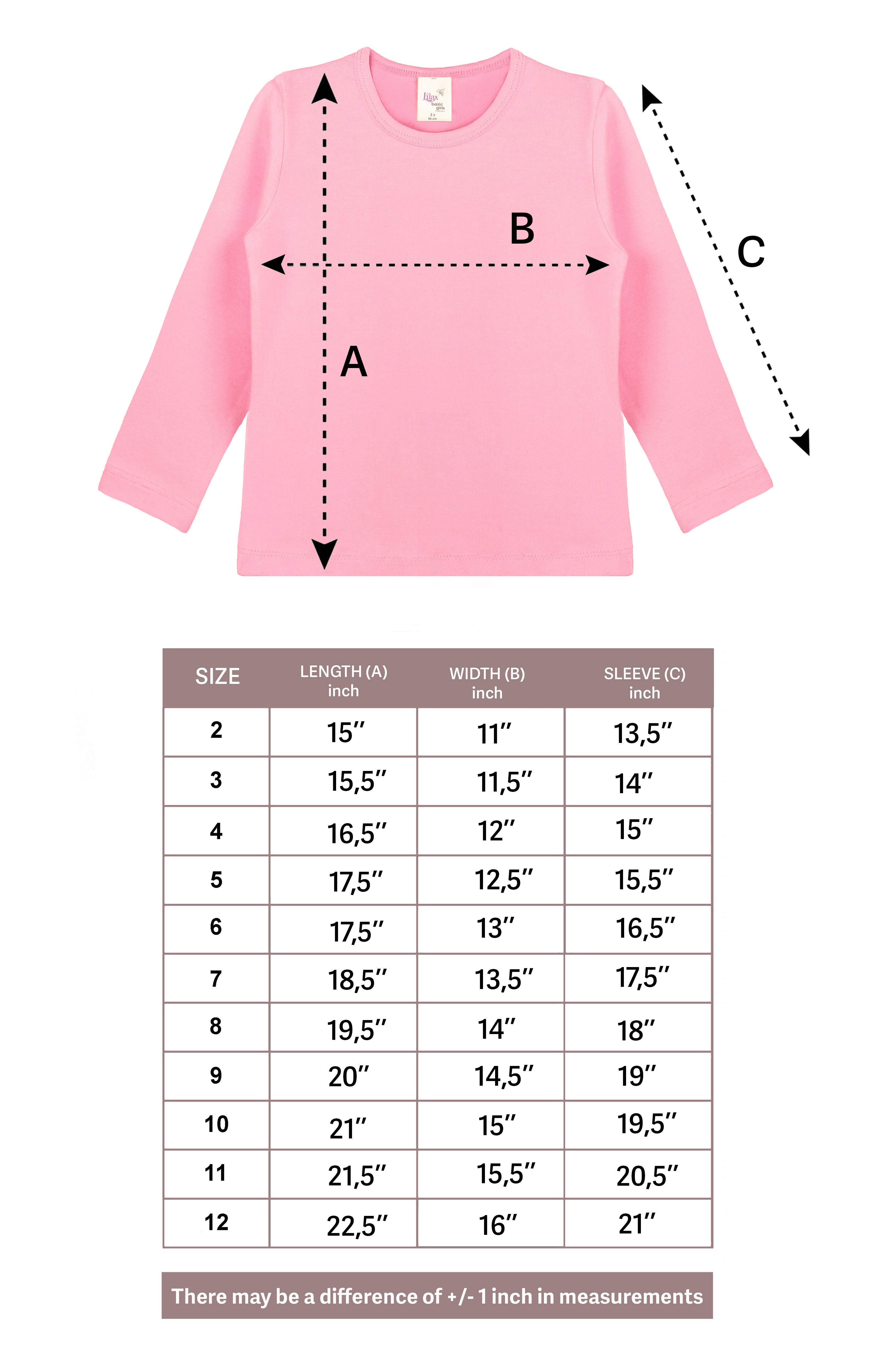 Girls' Basic Crewneck Long Sleeve Cotton T-Shirt  / 5 to 7 Years lilax