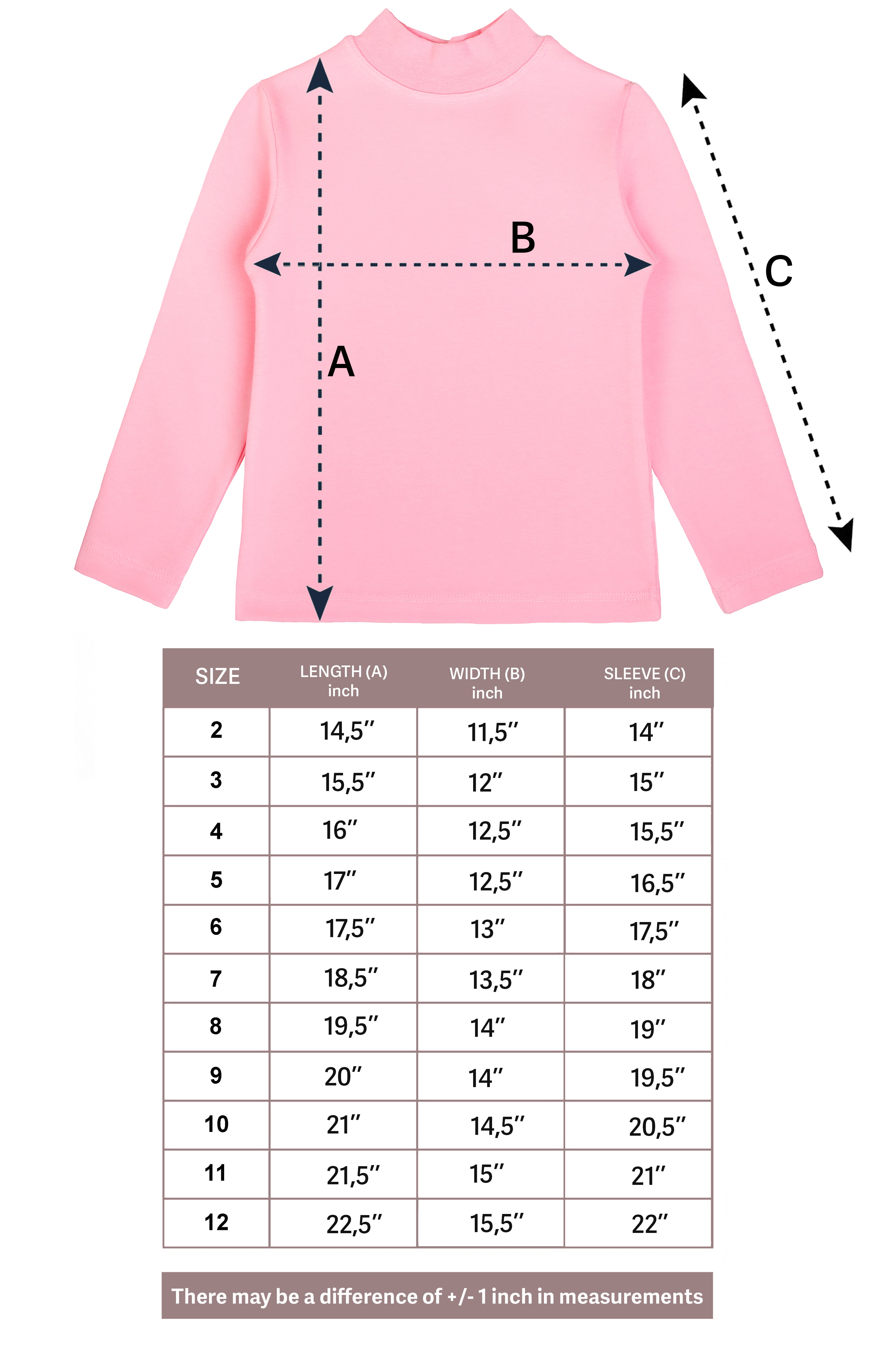 Girls' Basic Mock Turtleneck Long Sleeve Cotton Solid T-Shirt / 5 to 8 Years LILAX