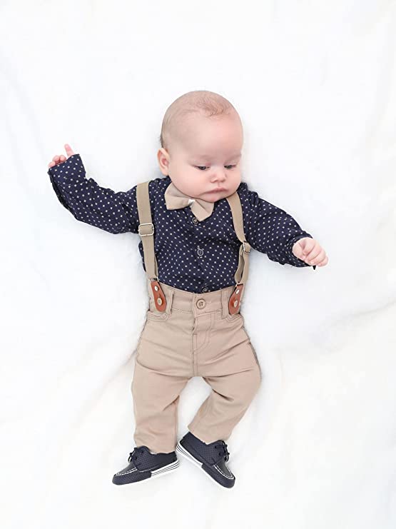 Formal Gentlemen's 4-Piece Set: Vest - Pants - Bowtie and Schoulders Strap Ensemble for Baby Boys LILAX