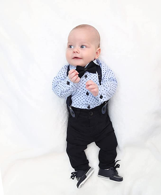 Formal Gentlemen's 4-Piece Set: Vest - Pants - Bowtie and Schoulders Strap Ensemble for Baby Boys LILAX