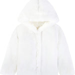 Girls puffy and cozy hooded cardigan sweater with 4 buttons; perfect for Christmas gift ideas