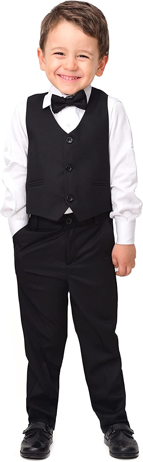 Boys Formal 4 Piece Dress Shirt Pants and Tie and Vest Suit Set LILAX