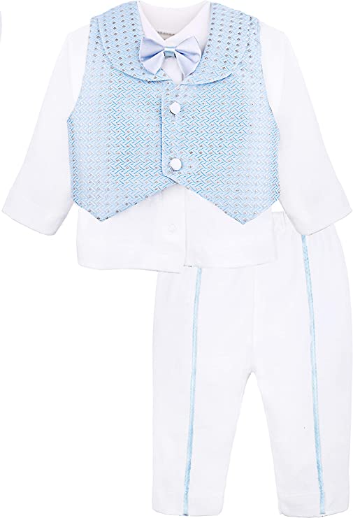 Gentleman's 6-Piece Baby Boys Newborn Long Sleeve White Shirt with Vest and Pant Set 0-3 Months LILAX