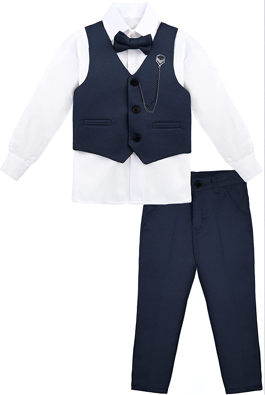 Boys' Dresswear Outfit: Formal Suit Set with 4 Pieces (Vest Pants Tie and Shirt) LILAX