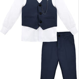 Boys' Dresswear Outfit: Formal Suit Set with 4 Pieces (Vest Pants Tie and Shirt) LILAX