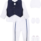 Gentleman's 6-Piece Baby Boys Newborn Long Sleeve White Shirt with Vest and Pant Set 0-3 Months LILAX