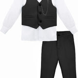 Boys' Dresswear Outfit: Formal Suit Set with 4 Pieces (Vest Pants Tie and Shirt) LILAX