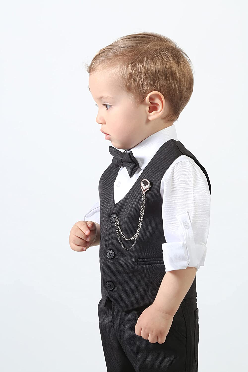 Boys' Dresswear Outfit: Formal Suit Set with 4 Pieces (Vest Pants Tie and Shirt) LILAX