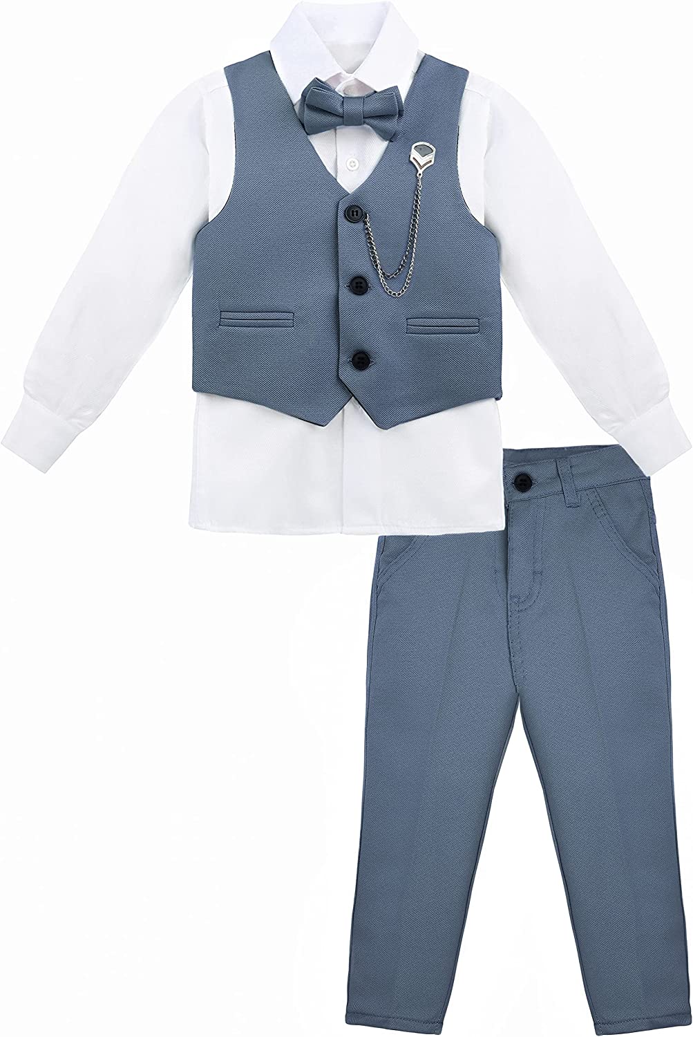 Boys' Dresswear Outfit: Formal Suit Set with 4 Pieces (Vest Pants Tie and Shirt) LILAX