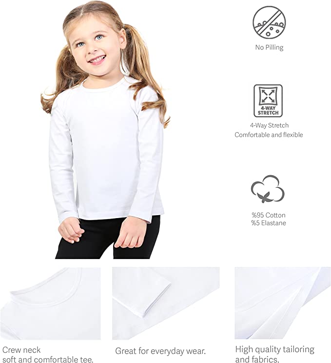 Girls' Basic Crewneck Long Sleeve Cotton T-Shirt / 8 to 10 Years LILAX