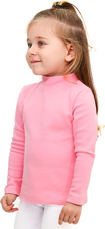 Girls' Basic Mock Turtleneck Long Sleeve Cotton Solid T-Shirt / 5 to 8 Years LILAX