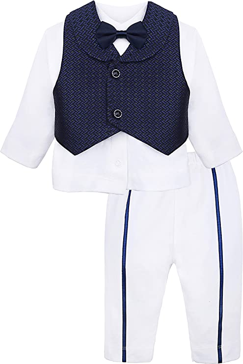 Gentleman's 6-Piece Baby Boys Newborn Long Sleeve White Shirt with Vest and Pant Set 0-3 Months LILAX