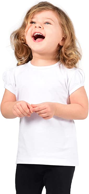 Girls' Basic Cotton T-Shirt  Short Puff Sleeve Crewneck / 5 to 7 Years LILAX