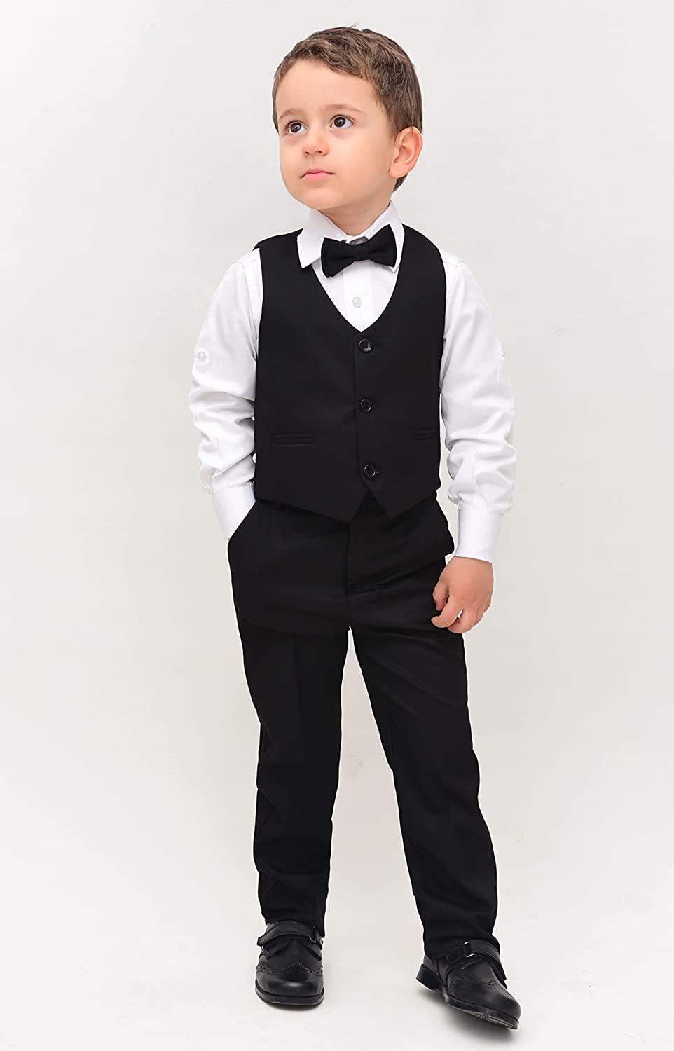 Boys Formal 4 Piece Dress Shirt Pants and Tie and Vest Suit Set LILAX