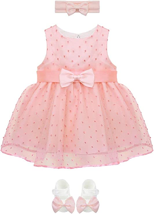 Baby Girls' Lace Dot Tulle Dress Pageant Sleeveless Party Wedding Outfit 3 Piece