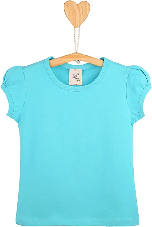 Girls' Basic Cotton T-Shirt  Short Puff Sleeve Crewneck / 5 to 7 Years LILAX