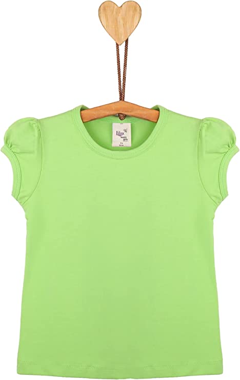 Girls' Basic Cotton T-Shirt  Short Puff Sleeve Crewneck / 5 to 7 Years LILAX