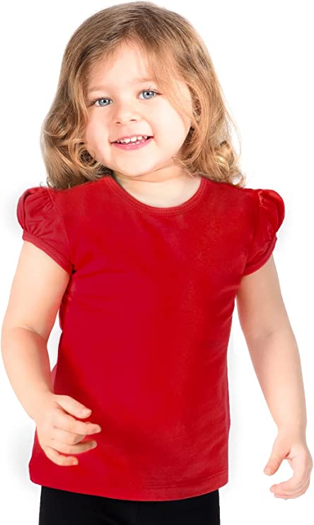 Girls' Basic Cotton T-Shirt  Short Puff Sleeve Crewneck / 8 to 10 LILAX