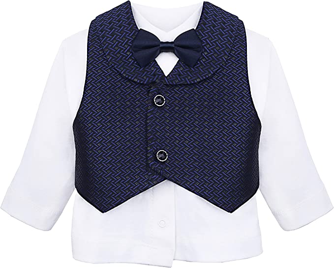 Gentleman's 6-Piece Baby Boys Newborn Long Sleeve White Shirt with Vest and Pant Set 0-3 Months LILAX