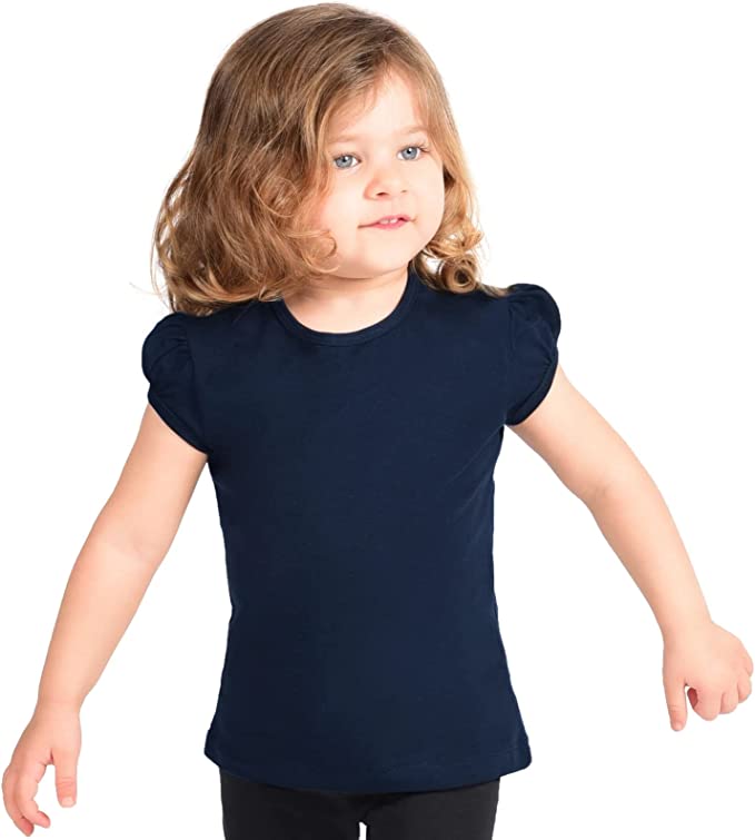 Girls' Basic Cotton T-Shirt  Short Puff Sleeve Crewneck / 5 to 7 Years LILAX