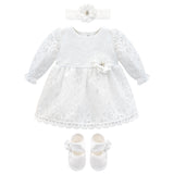 Girls' Lace Floral Embroidered Dress with Matching Shoes Christening Baptism Dress