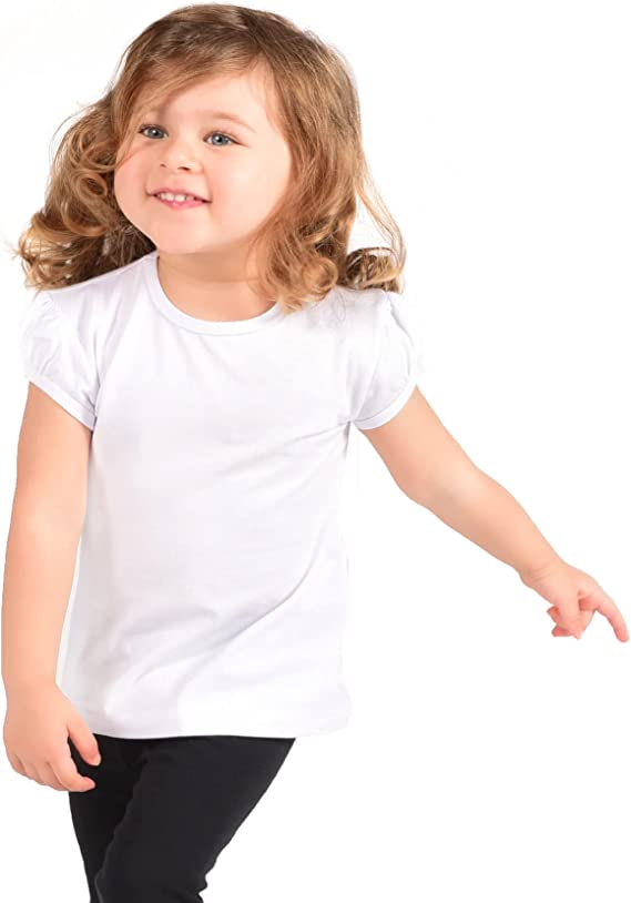 Girls' Basic Cotton T-Shirt  Short Puff Sleeve Crewneck / 8 to 10 LILAX