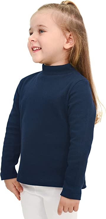 Girls' Basic Mock Turtleneck Long Sleeve Cotton Solid T-Shirt / 9 to 12 Years LILAX