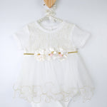 Unique Tutu Bodysuit for Newborn Baby Girl with Short Sleeves and Gold Glitter Floral Design LILAX