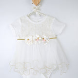 Unique Tutu Bodysuit for Newborn Baby Girl with Short Sleeves and Gold Glitter Floral Design LILAX